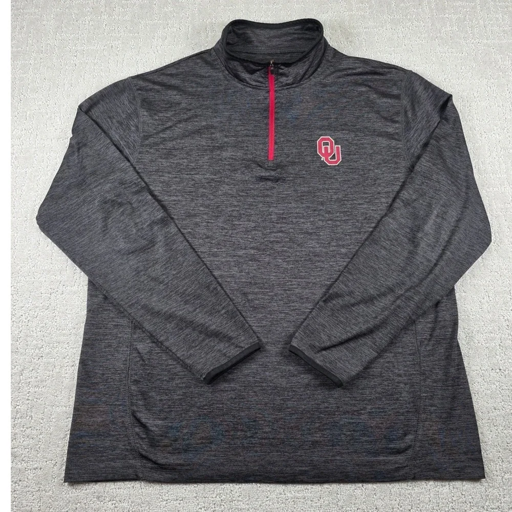 Colosseum Oklahoma Sooners Mens Large Heather‎ Gray Quarter Zip Pullover OU Logo
